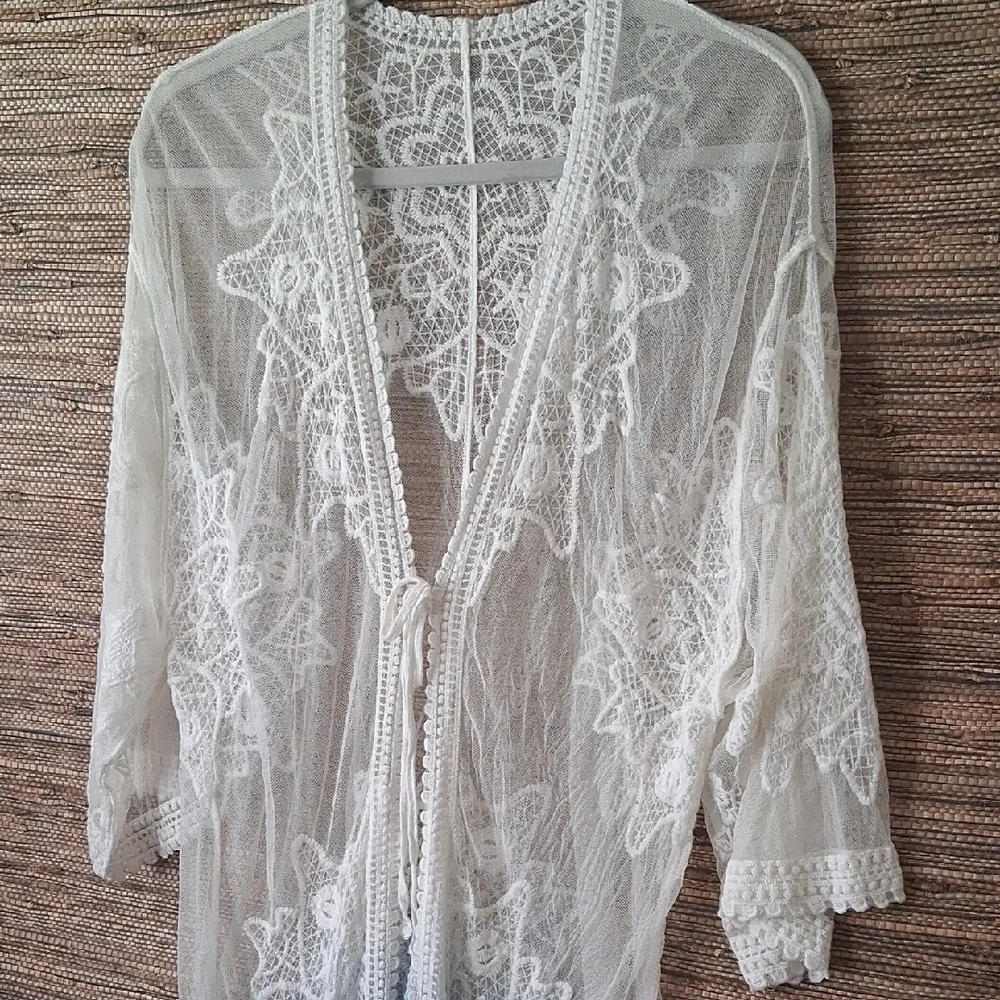 Boho Lace Kimono – Ombre Blue Fade & Romantic Lace - Picture 5 of 10